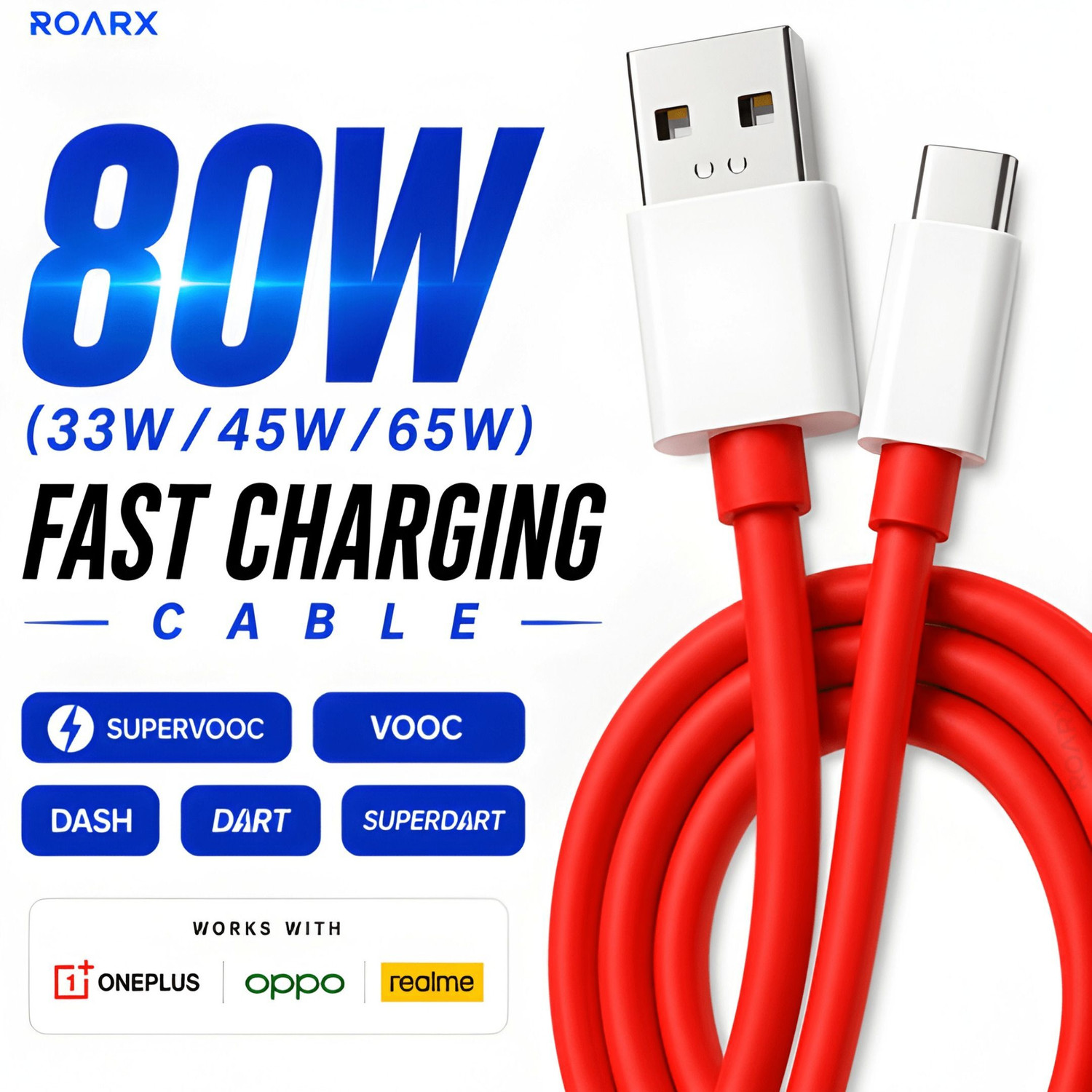 Roarx Usb Type C Cable 8 A 1 M Tpe Supervooc 80W Cable Compatible With One-Plus 80W Charging Cable Usb To Type C Warp Charger Supervooc/Dash Super Charge Cable Compatible With One-Plus 12,12R,11,11R,10 Pro,10R,10T,9Rt,9R,8T Nord 4, Ce4, 3,Ce3 Lite, Nord 2,Ce 3 5G,Ce3 Lite 1