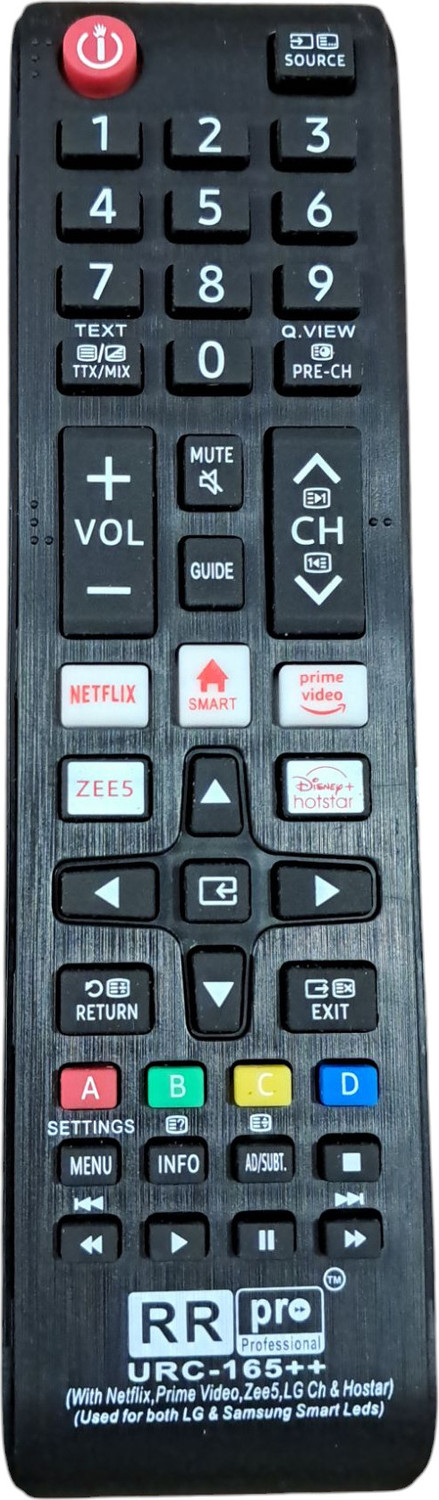 Rr Pro Urc-165++ With Smart Functions Remote Control Suitable For All Samsung Hd Led Smart Tizen Tv, Lg Full Hd Led Smart Webos Tv Remote Controller 33