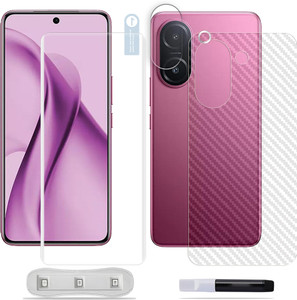 Somtone Front And Back Tempered Glass For Vivo V60E 5G Tempered Glass Screen Protector ( 1 Uv Tempered Glass Screen Protector + 1 Back Carbon Fiber Skin + Camera Lens Protector ) - Somtone 5