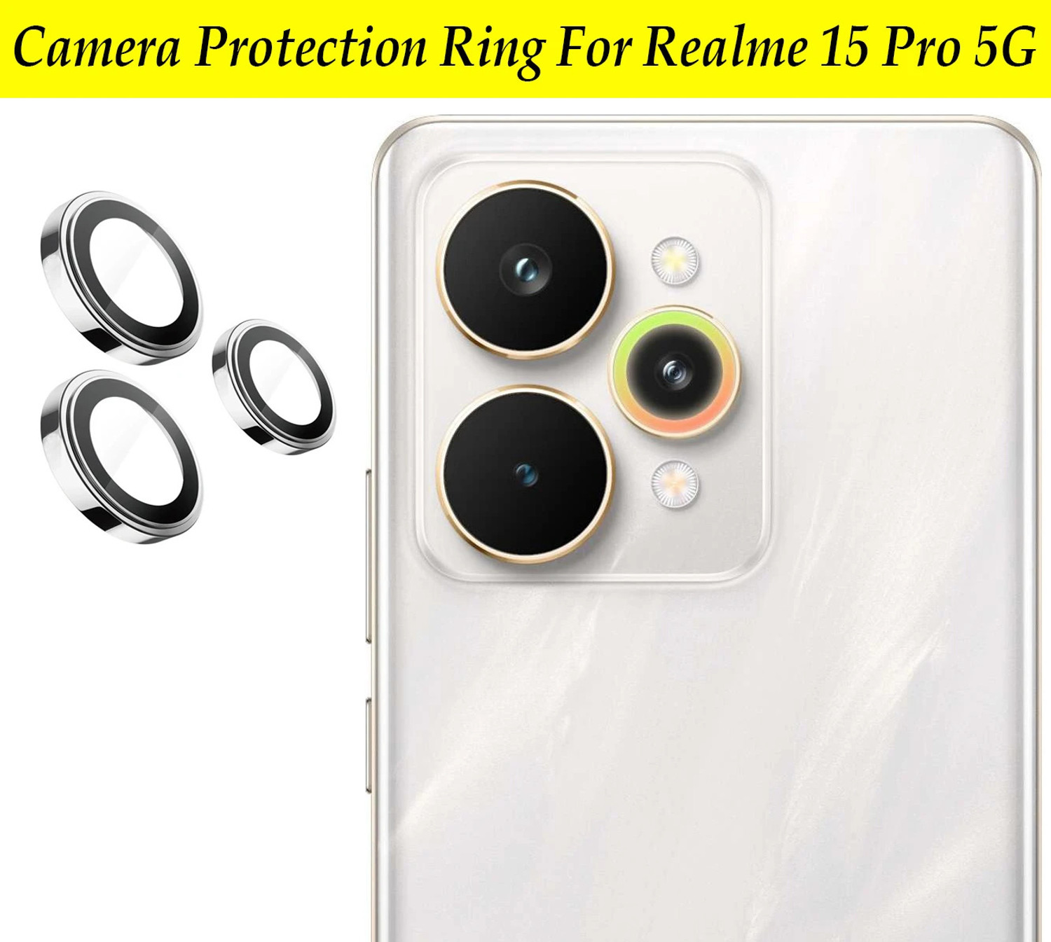 Zyxo Back Camera Lens Ring Guard Protector For Realme 15 Pro 5G [ Silver Metal Ring With 9H Glass] Set Of 1 1