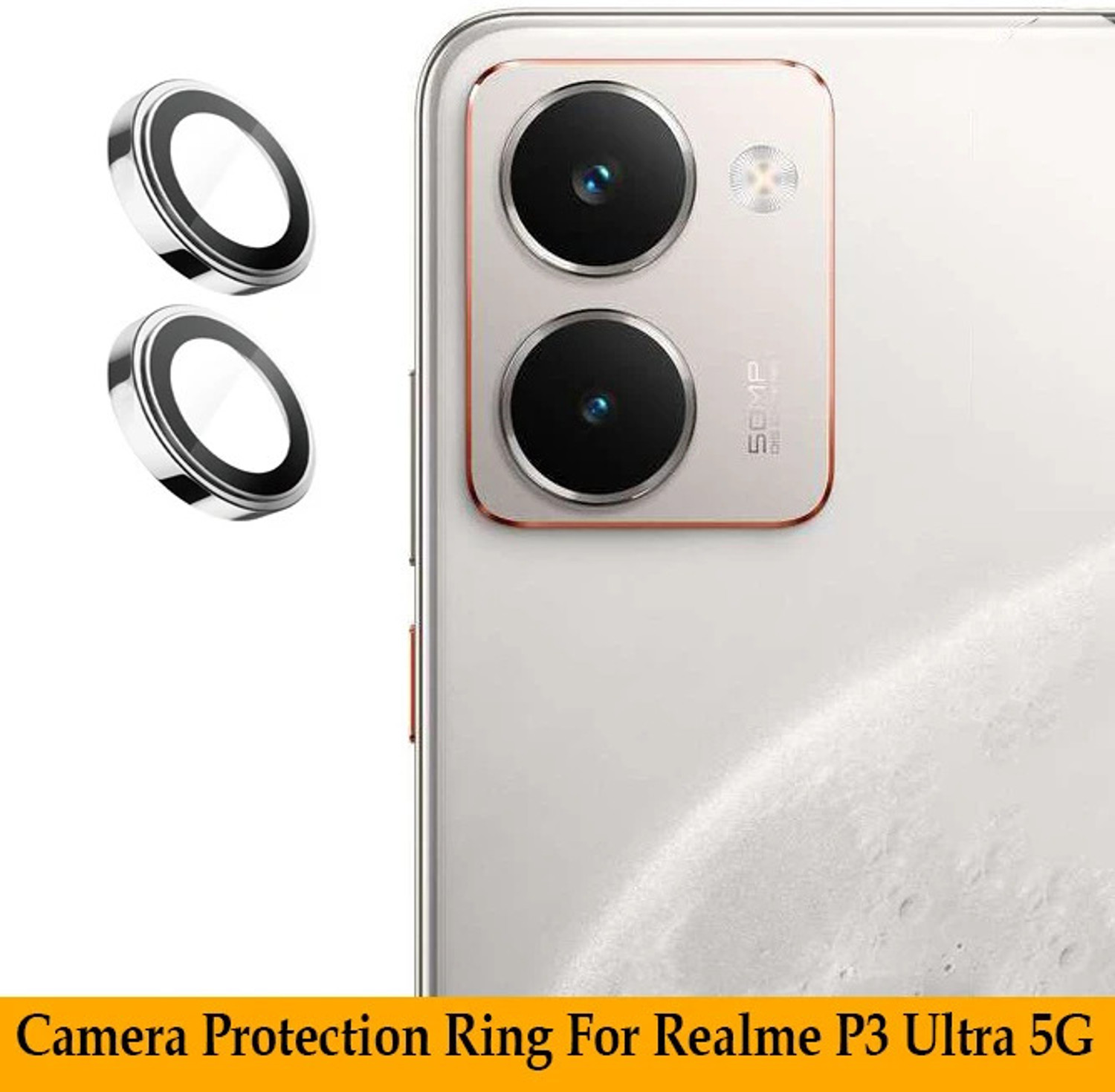Zyxo Back Camera Lens Ring Guard Protector For Realme P3 Ultra 5G [ Silver Metal Ring With 9H Glass] Set Of 1 15