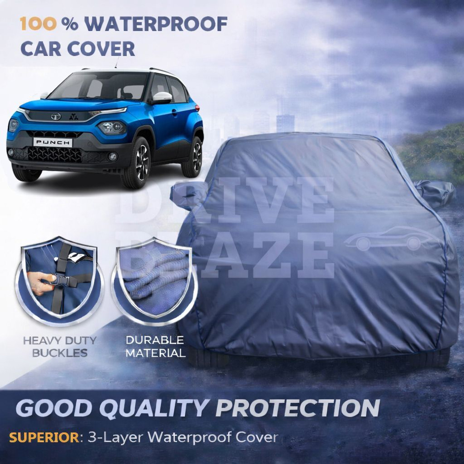 Driveblaze Car Cover For Tata Punch (With Mirror Pockets) 1